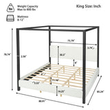 Modern Black Metal Canopy Bed with Plush White Bouclé Upholstery, King