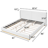 Modern White Bouclé Winged Bed Frame with Enclosed Wood Base, King Size