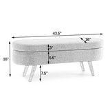 Ottoman Oval Storage Bench, Flannel with Metal Legs-Black