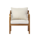 Outdoor Club Chair Patio Ergonomic Accent Chair with Soft Water-resistant Cushions & Weather-Resistant Acacia Wood Frame, Teak+Beige
