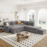 90.6" L-Shaped Padded Modular Sofa with Storage Space, Reversible Sectional Couch with USB Ports, and Cup Holders on the Armrests