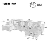 U-Shaped Sectional Sofa Upholstered Sofa Couch with Ligh t & 6 Pillows, Orange