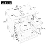 30" Freestanding Bathroom Vanity with Ceramic Sink, Solid Rubber Wood Frame, 3 Drawers, Soft-Close Door, Storage Shelves