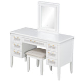 Vanity Desk Makeup Vanity Table Dressing Table with Mirror, Lights & 7 Drawers, Cushioned Stool, Makeup Dressing Table, White