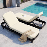 Set of 2 Modern Aluminum Outdoor Chaise Loungers, 5-Position Adjustable Recliner Patio Lounge Chairs with Beige Cushions