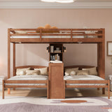 Triple Bunk Bed with Built-in Desk & Storage Shelves, Loft Bed with LED Reading Lamp, Twin over Twin & Twin Bunk Bed Frame