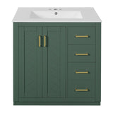 30" Retro Bathroom Vanity with Ceramic Sink, Freestanding Storage Cabinet with 3 Drawers & Soft-Close Doors