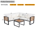 4-Piece Outdoor Patio Conversation Set, L-Shaped Sectional Sofa with Cushions & Coffee Table for Garden/Backyard/Porch, Beige
