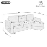 84.6"W L-Shaped Sectional Sofa with Curved Chaise Lounge, Chenille Fabric Couch with 2 USB Ports & Side Storage Pockets, Gray