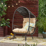 Patio Egg Chair Indoor&Outdoor Basket Chair Accent Chair Leisure Lounge Chair with Soft Cushion, Brown