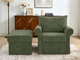 Upholstered Accent Chair with Ottoman, Single Sofa Chair Chaise Lounge Armchair Club Chair, Green