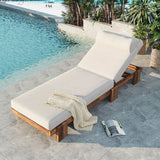 Outdoor Chaise Lounge Chair with Retractable Side Tray, Patio Recliner Adjustable Recliner with Thick Cushion & Headrest