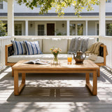 2pcs Patio Set, Acacia Wood Daybed with Rope Accents & Cushions + Coffee Table, Modern Minimalist Outdoor Conversation Set