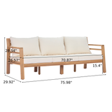 5-Piece Acacia Wood Outdoor Patio Sofa Set with Coffee Table, Patio Conversation Set with Beige Cushions, Light Teak Finish
