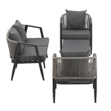 4-Piece Outdoor Patio Conversation Set, Rope Woven Chairs and Loveseat with Cushions & Coffee Table