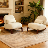Set of 2 Accent Chair with Solid Wood Legs & Soft Cushion, Velvet Reading Armless Chair Lounge Chair, White