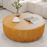 Round Coffee Table Side Table MGO Drum Center Table, Indoor/Outdoor Wood Grain Table, No Assembly