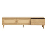 Boho TV Stand for TVs up to 80'', Modern Farmhouse Media Console, Entertainment Center with Solid Wood Legs, Natural