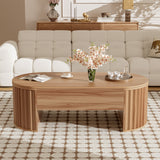 Lift Top Coffee Table with Hidden Storage, Oval Wooden Center Table, Space-Saving Home Furniture, Natural