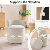 Storage Swivel Chair Velvet Upholstered Barrel Chair Ergonomic Accent Chair Round Vanity Stool, Beige