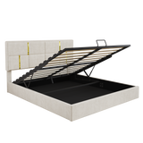 Queen Size House Bed Platform Bed Frame for Kid with Storage, Velvet, Beige
