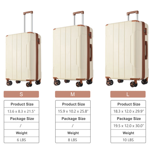 3-Piece Hardshell Luggage Set with TSA Lock, Expandable Lightweight ABS Suitcases with Spinner Wheels (20/24/28 Inch), Beige