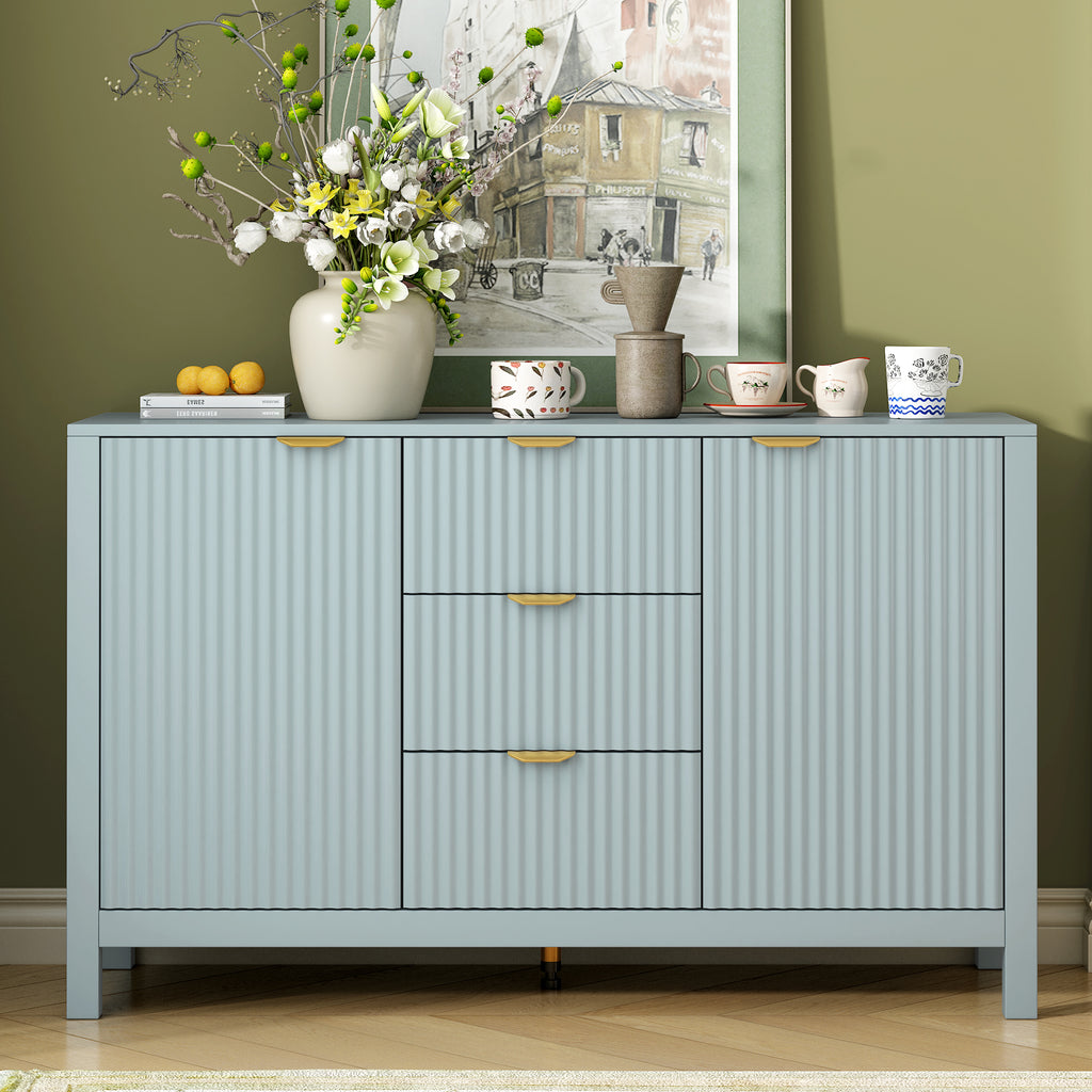 Modern Sideboard Buffet Cabinet with 3 Drawers, Adjustable Shelves & S ...