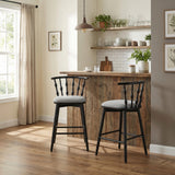 Set of 2 Barstools, Mid-Century Spindle Back Counter Stools with Upholstered Seat, Modern Kitchen Island Stools
