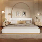 Elegant Velvet Upholstered Bed Frame, Queen Size Platform Bed for Bedroom, White