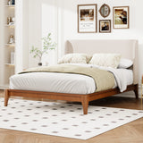 King Size Platform Bed, Solid Dry Bamboo Wood Bed Frame with Upholstered High Headboard, Easy Assembly
