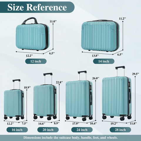 3-Piece Hardshell ABS Luggage Set, Lightweight Suitcases with Spinner Wheels, TSA Lock, Side Hooks, Carry-On & Checked Luggage, Ice Blue