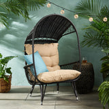 Patio Egg Chair Indoor&Outdoor Basket Chair Accent Chair Leisure Lounge Chair with Soft Cushion, Brown