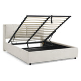 Queen Storage Platform Bed Frame Chenille Upholstered Bed with Soft Headboard, Beige