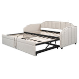 Twin to King Upholstered Daybed, Extendable Sofa Beds with Pop Up Twin Trundle Bed & USB Ports, Beige