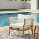 Patio Accent Chair Dining Chair Rope Outdoor Single Lounge Chair Ergonomic Armchair with Soft Cushion&Weather-Resistant Frame,Natural+Beige