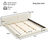 Low-Profile Upholstered Platform Bed, Floor-Hugging King Bed Frame with Oversized Headboard, Cream