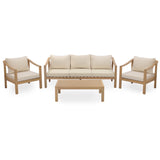 4pcs Patio Sofa Set with Coffee Table, Patio Club Chairs&Water-Resistant Cushion, Outdoor Seating Set Garden Conversation Set, Teak+Beige