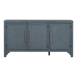 60"W American Retro Sideboard with Adjustable Shelves, Storage Cabinet with 3 Doors for Living Room, Entrance and Study Room, Navy Blue