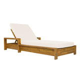 Patio Chaise Lounge Daybed with Adjustable Back&Water-Resistant Cushion, Weather-Resistant Outdoor Recliner, Cream&Teak