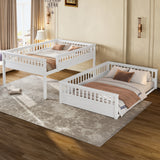 Queen Bunk Bed with Ladder and Guardrails, Detachable Bed Frame, White