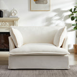 Modern Oversized Chenille Accent Chair Armchair, Single Sofa with Charging Ports & Throw Pillows, White