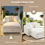 Storage Chaise Lounge with Pillows, Upholstered Sleeper Sofa Bed Leisure Reading Couch, Beige