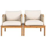 2pcs Patio Accent Chair Club Chair Outdoor Sofa Lounge Chair with Weather-resistant Acacia Wood Frame & Cushion, Teak+Beige