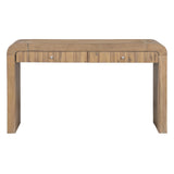 Rustic Console Table with Fluted Drawer and Curved Corners, Entryway Table with Thick Legs and Storage Drawer for Living Room, Natural