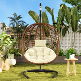 Folding Egg Chair with Stand, Hammock Swing Chair with Cushion & Headrest, Indoor/Outdoor Hanging Basket Chair