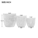 Set of 3 Lightweight Matte MGO Planters, Modern Round Concrete-Style Outdoor Flower Pots with Drainage & Rubber Plugs