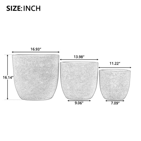 Set of 3 Lightweight Matte MGO Planters, Modern Round Concrete-Style Outdoor Flower Pots with Drainage & Rubber Plugs