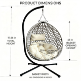 Foldable Hanging Egg Swing Chair with Stand, HDPE Wicker Egg Chair with Cushion & Headrest for Indoor/Patio/Balcony
