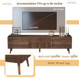 Mid Century TV Stand with 2 Drawers, Media Console Table for TVs up to 80'', Entertainment Center with Storage, Walnut