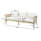5-Piece Outdoor Patio Conversation Furniture Set, Acacia Wood & Wicker Sectional Sofa Group with Waterproof Cushions, Light Teak/Cream